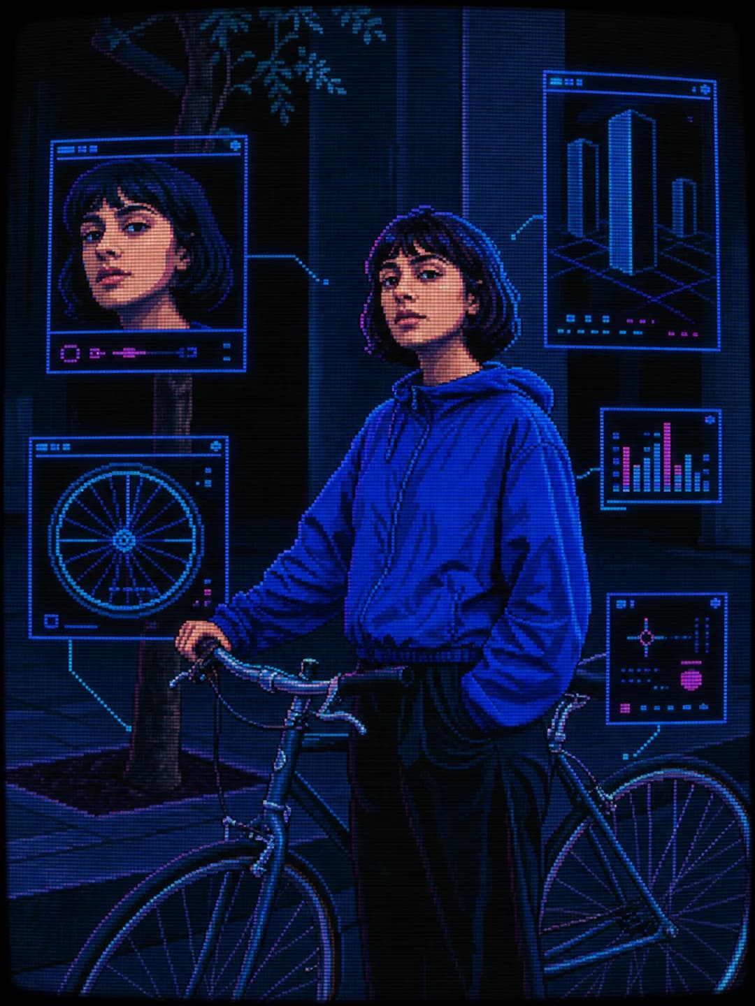 Crea arte arcade blu cobalto da una foto urbana